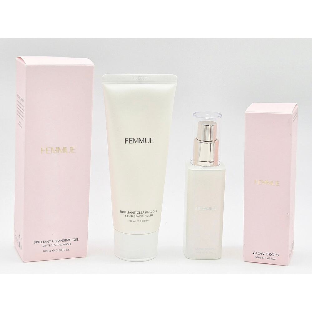 Femmue Brilliant Glo Set- Gentile Gel Cleanser 3.38 oz & Glow Drop 1.01 fl oz